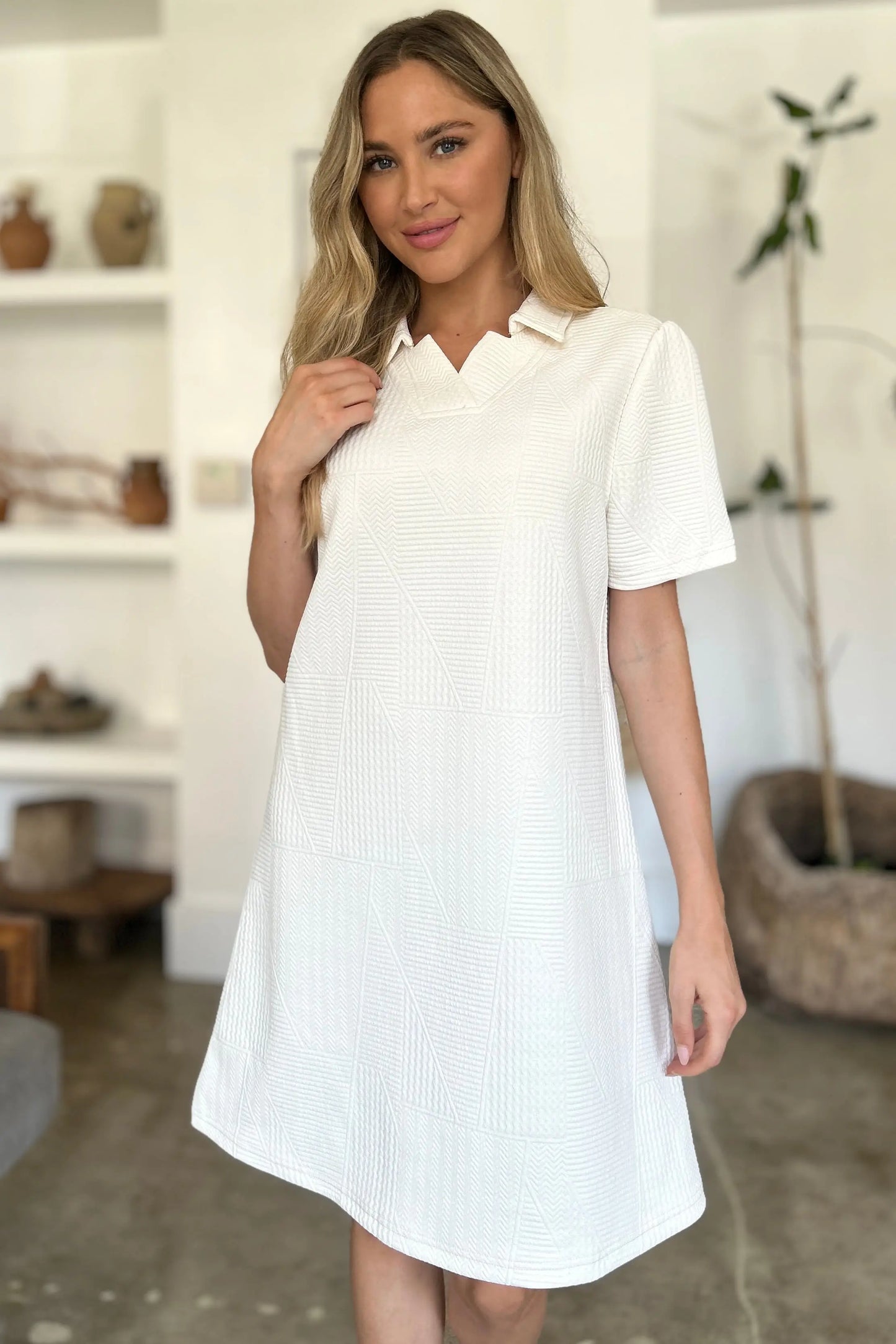 Double Take Full Size Texture Short Sleeve Dress Trendsi