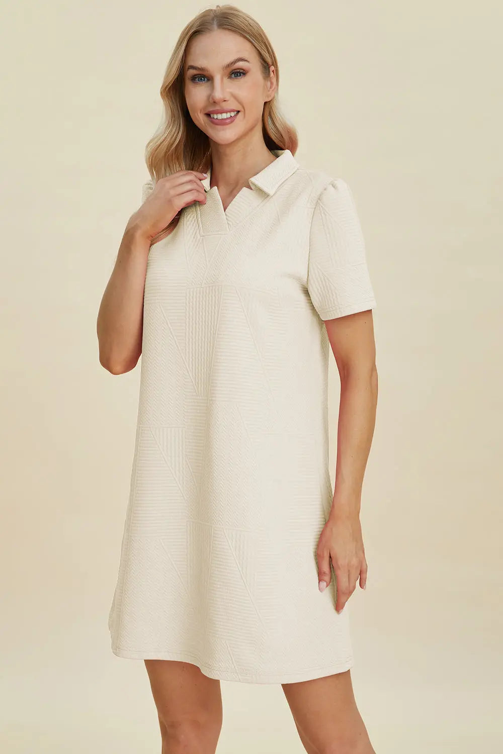 Double Take Full Size Texture Short Sleeve Dress Trendsi