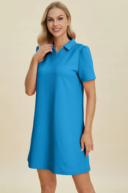 Double Take Full Size Texture Short Sleeve Dress Trendsi