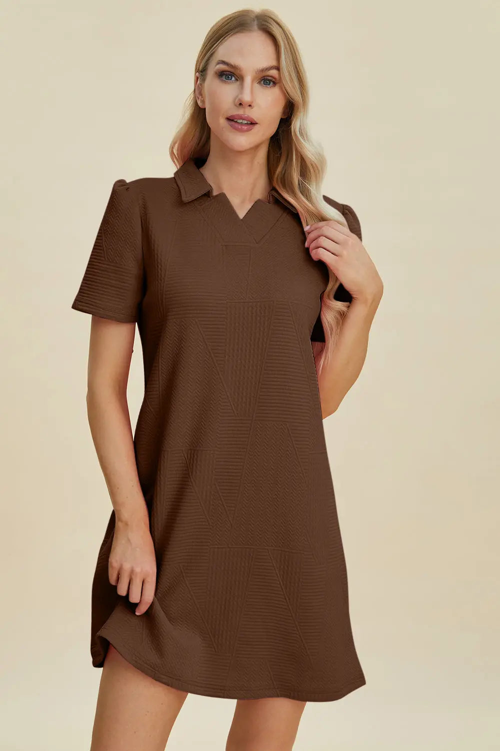 Double Take Full Size Texture Short Sleeve Dress Trendsi