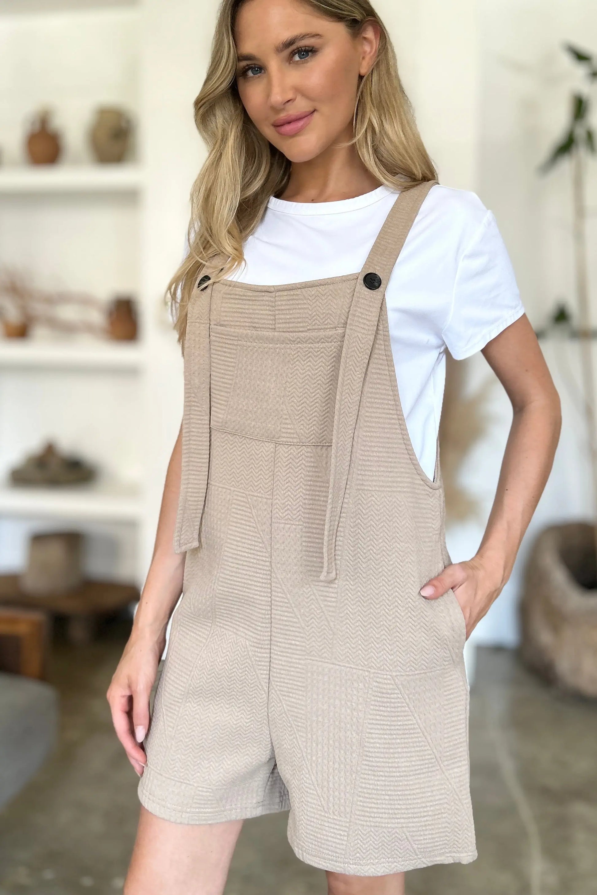 Double Take Full Size Texture Sleeveless Romper Trendsi