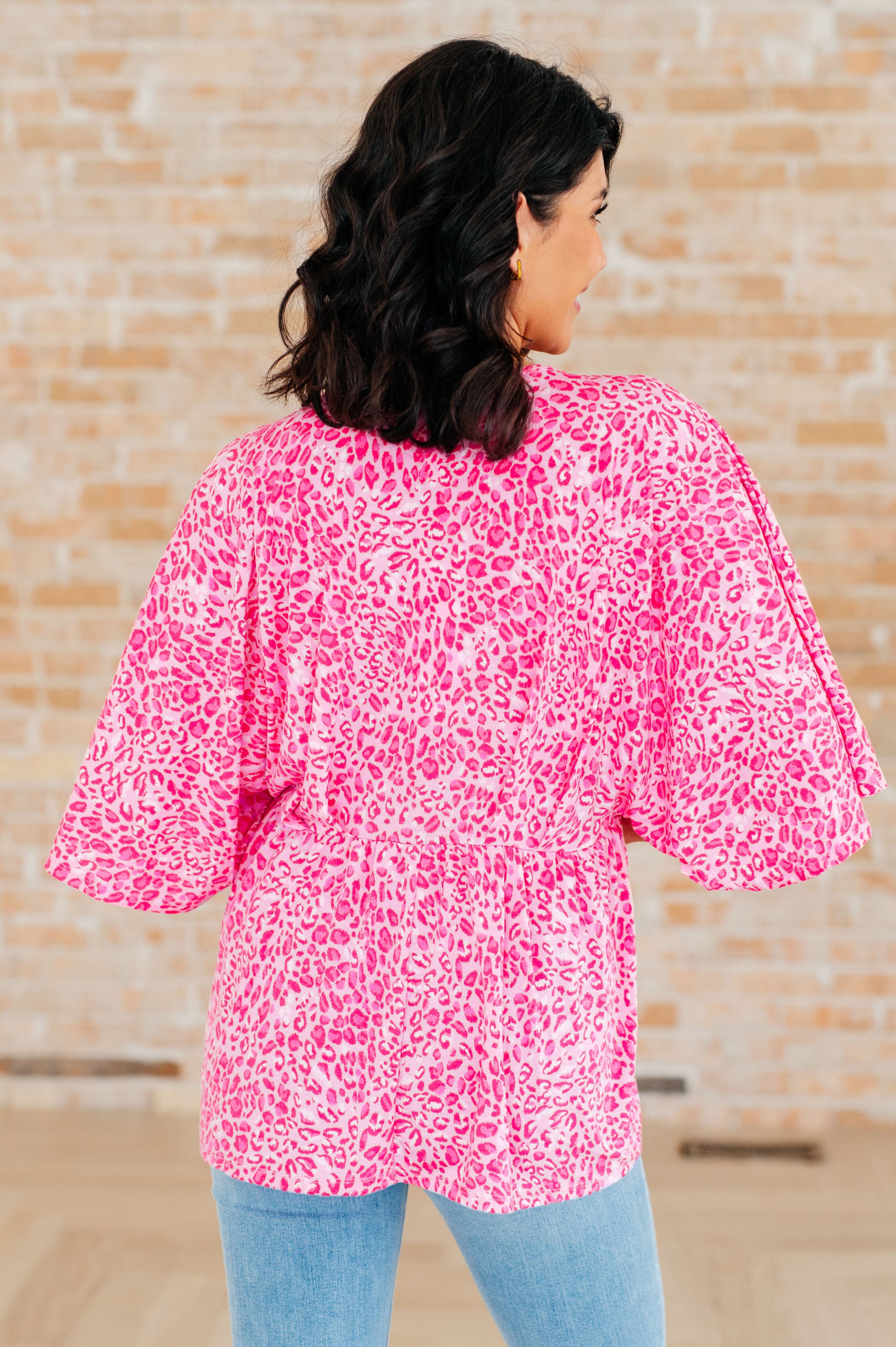 Dreamer Peplum Top in Pink Leopard Ave Shops