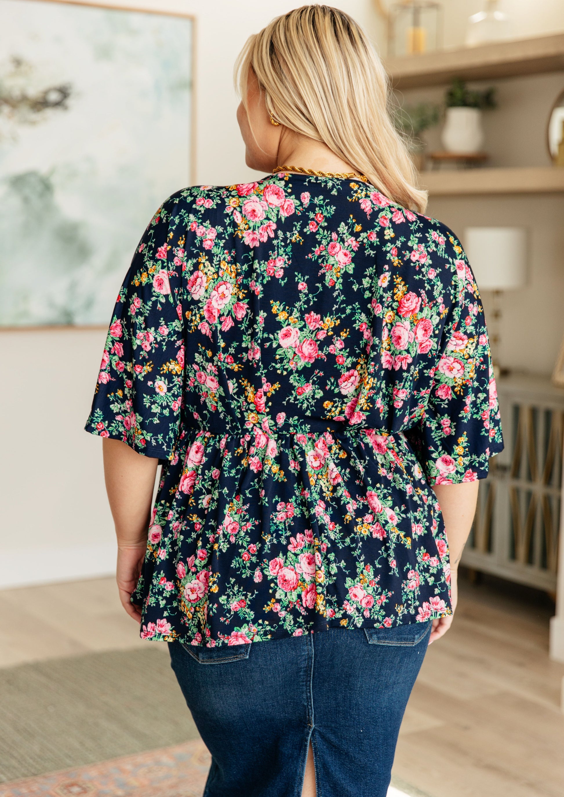 Dreamer Top in Navy and Pink Vintage Bouquet Ave Shops