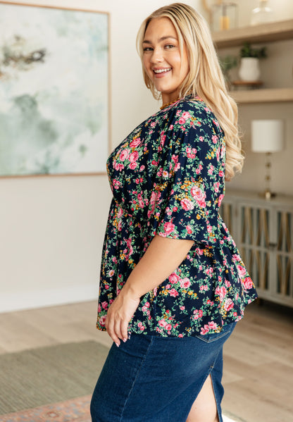 Dreamer Top in Navy and Pink Vintage Bouquet Ave Shops