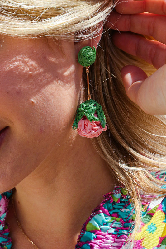Rose Strawberry Woven Rattan Gold Dangle Earrings Marie Claire