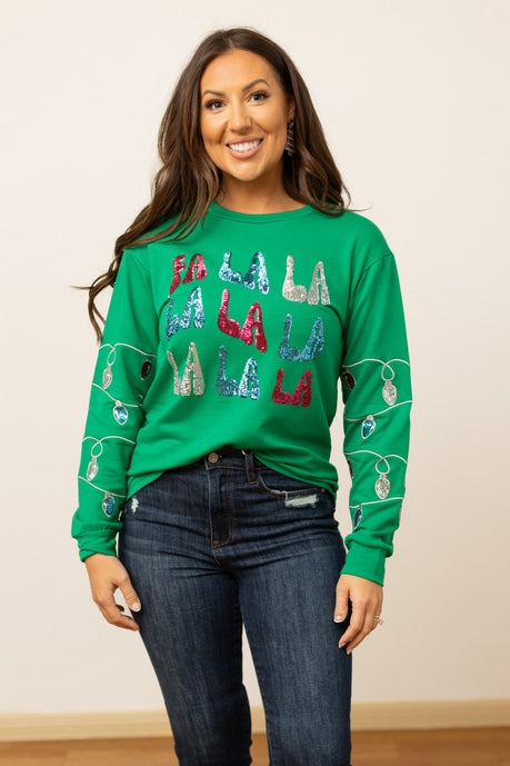 Fa La La Sequins Green Sweater Ave Shops