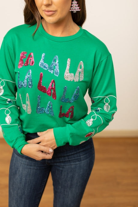 Fa La La Sequins Green Sweater Ave Shops