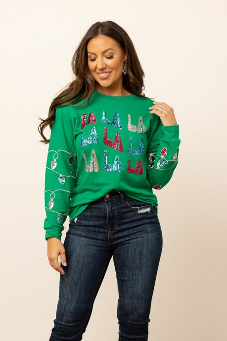 Fa La La Sequins Green Sweater Ave Shops