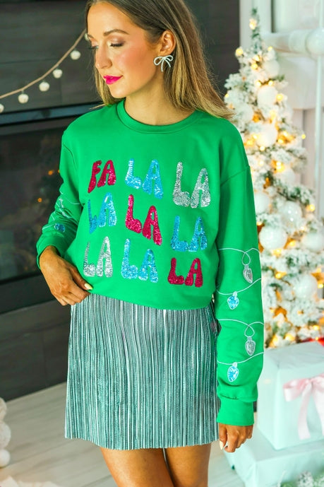 Fa La La Sequins Green Sweater Ave Shops