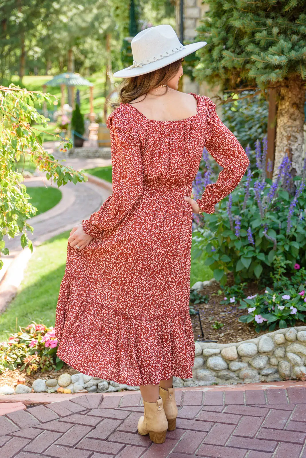 Long sleeve rust maxi dress best sale