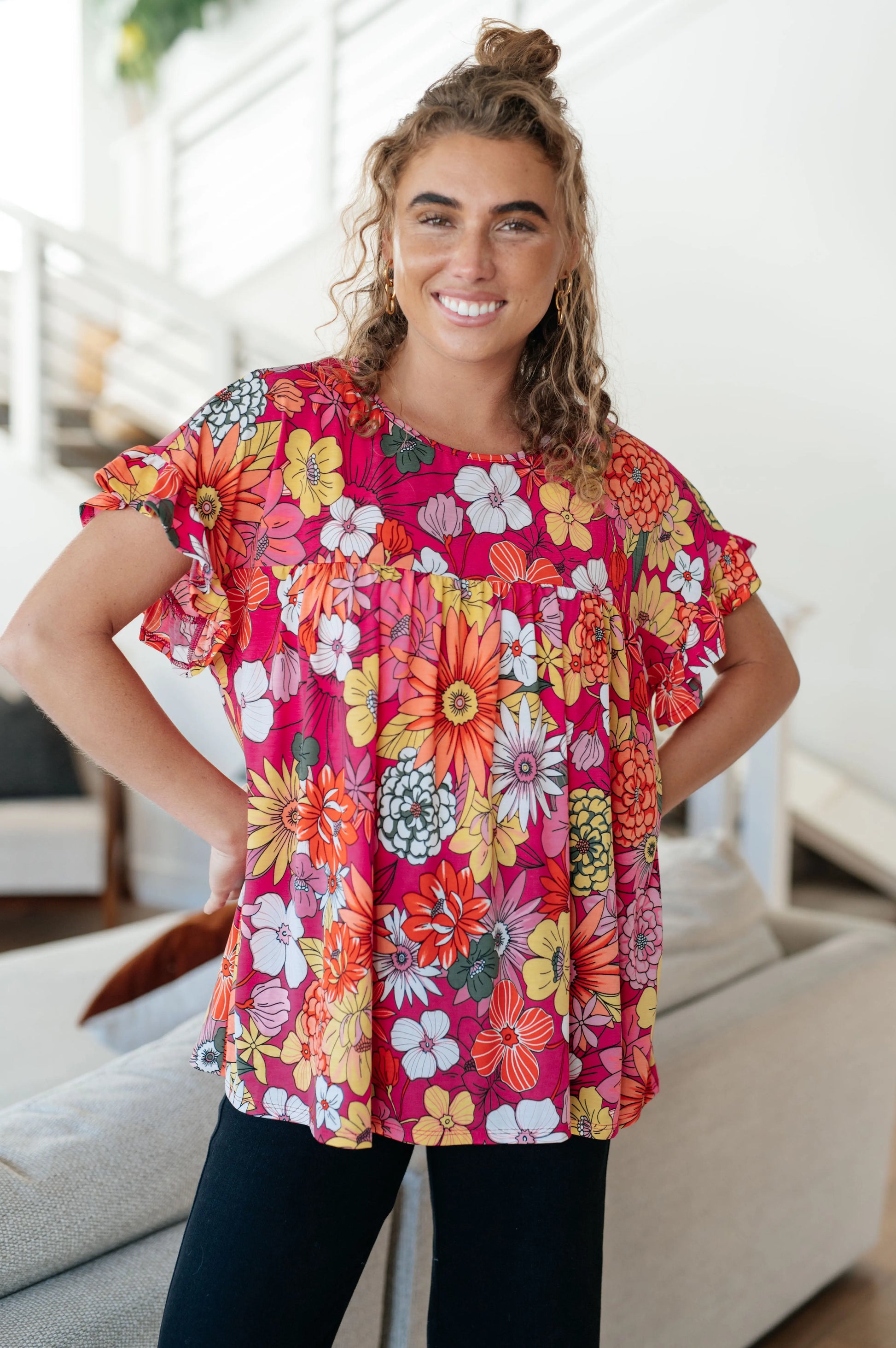 Flit About Floral Top in Pink Ave Shops