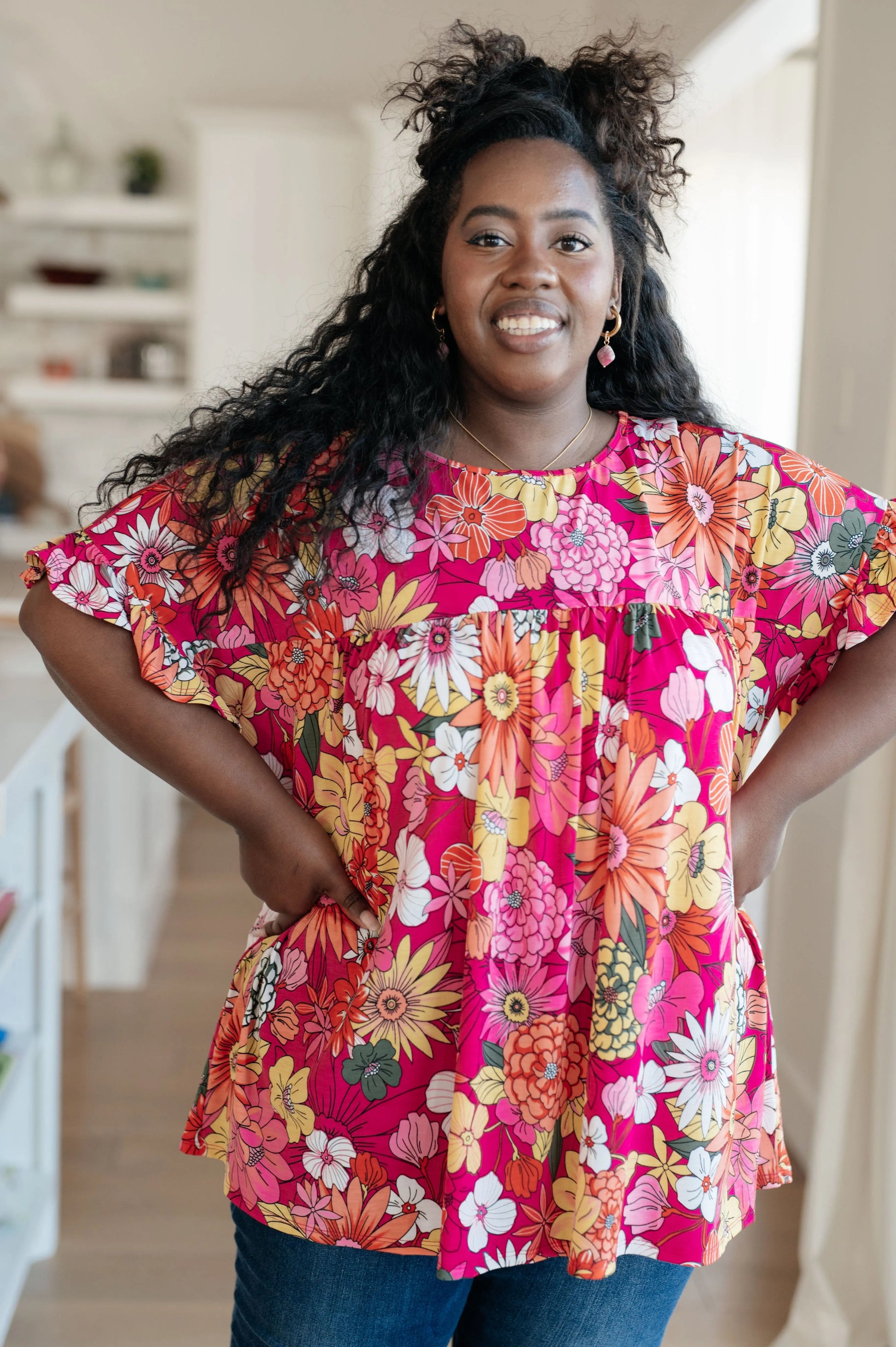 Flit About Floral Top in Pink Ave Shops