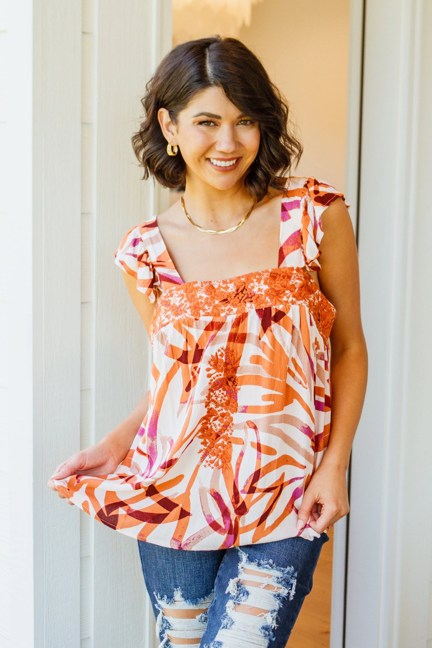 Francesca Embroidered Top in Rust Ave Shops