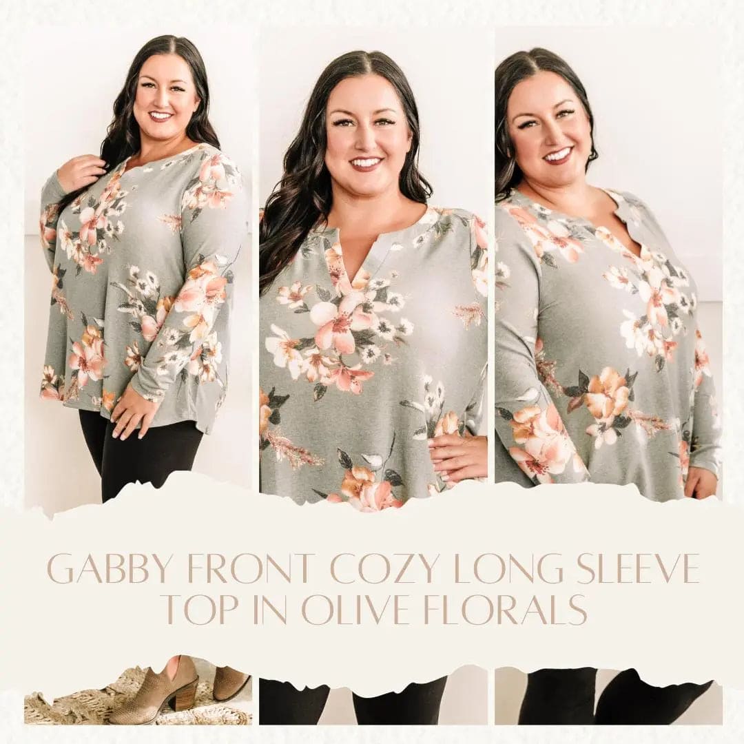 Gabby Front Cozy Long Sleeve Top In Olive Florals Kiwidrop