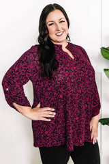 Gabby Front Top With Button Sleeve Detail In Magenta Florals Kiwidrop