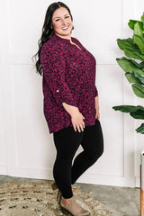 Gabby Front Top With Button Sleeve Detail In Magenta Florals Kiwidrop