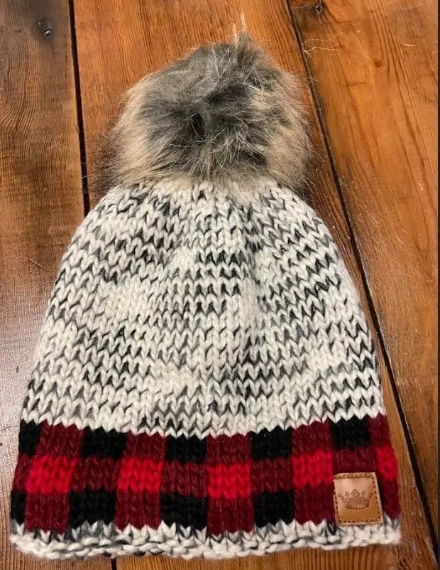 Grey heather with red plaid trim hat - The Magnolia Cottage Boutique