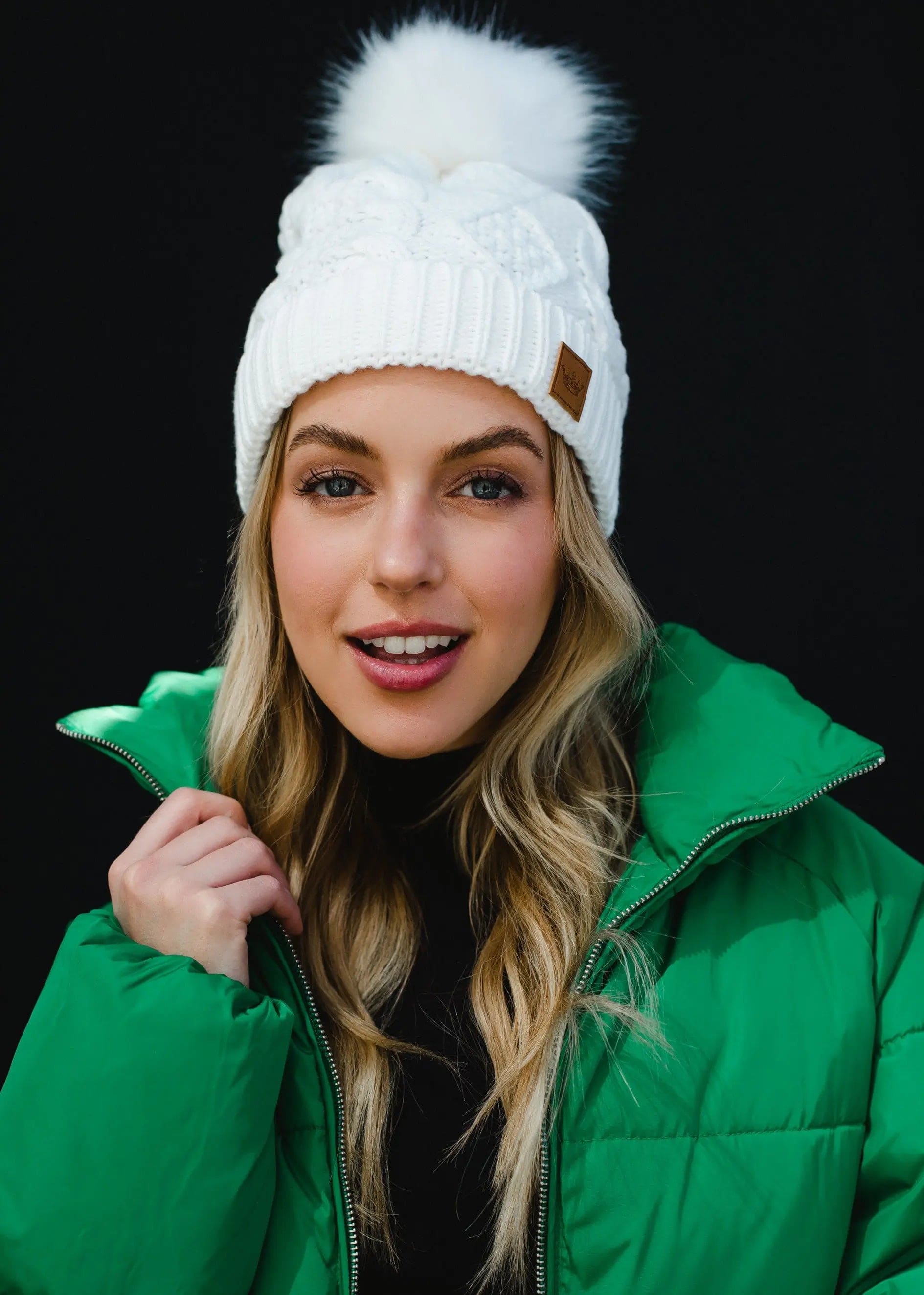 White Cable Knit Pom Hat The Magnolia Cottage Boutique