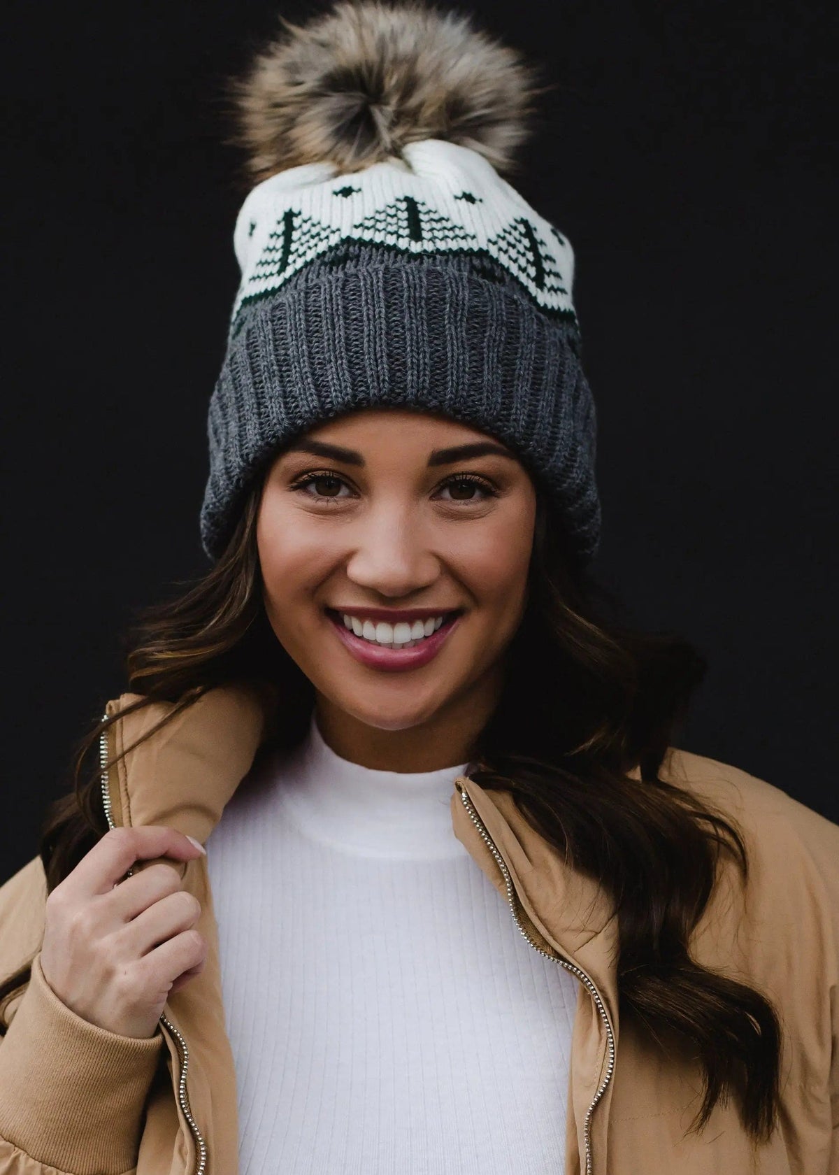 Gray White and Green Pom Hat The Magnolia Cottage Boutique