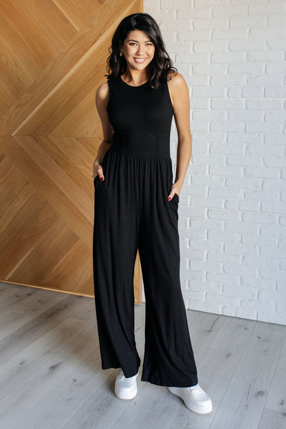 Hilary Wide Leg Jumpsuit in Black Ave Shops