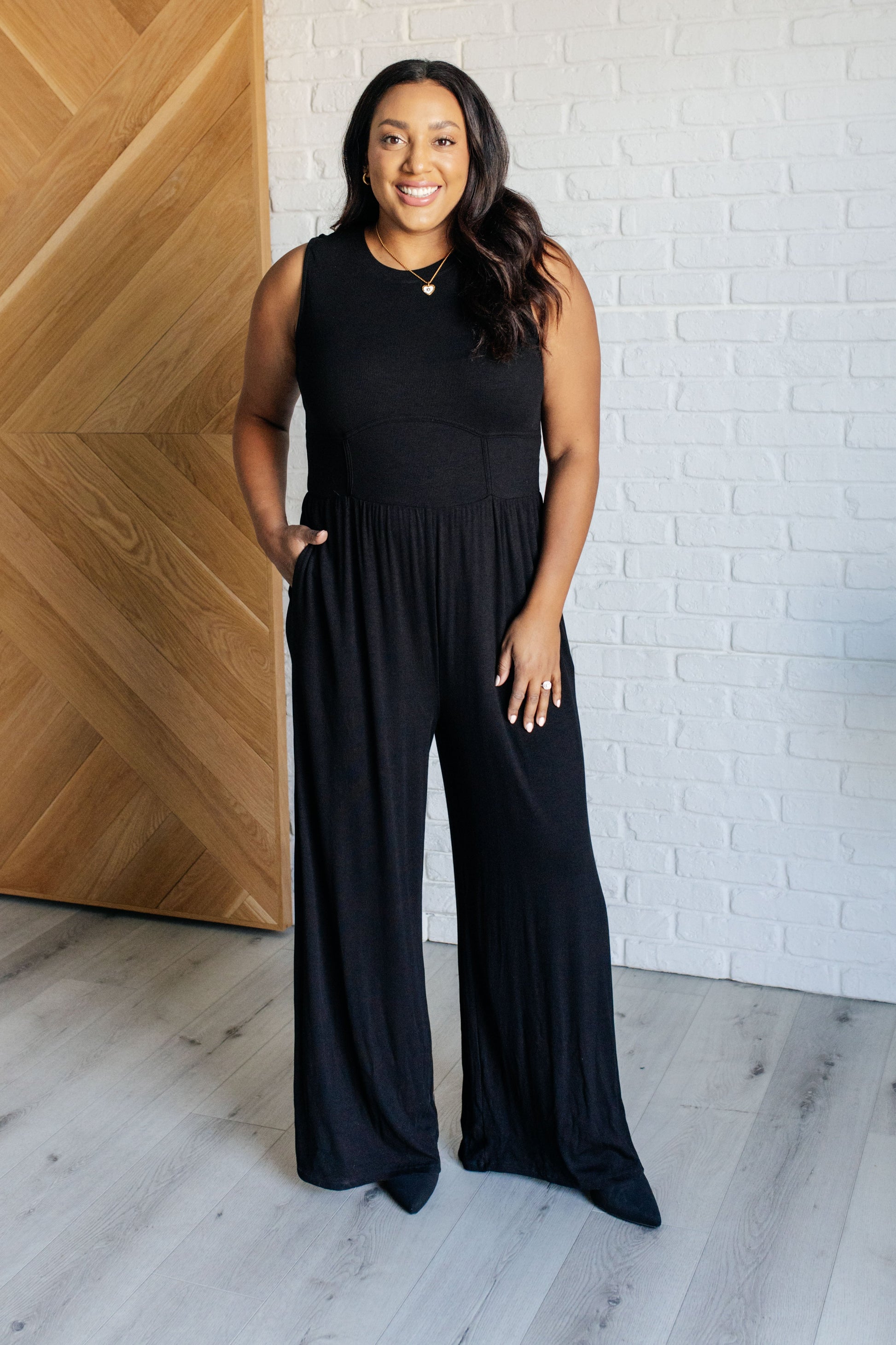 Hilary Wide Leg Jumpsuit in Black Ave Shops