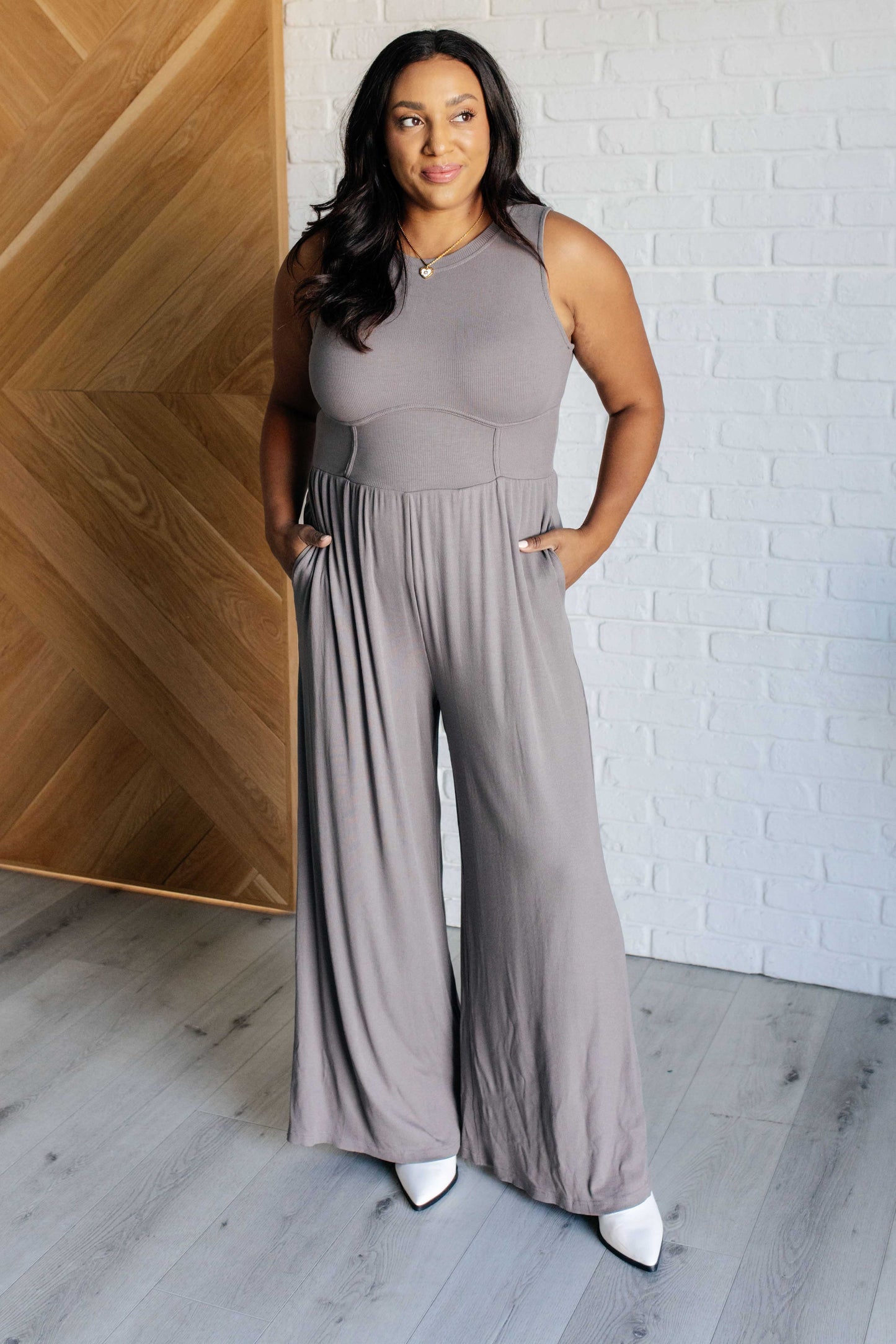 Hilary Wide Leg Jumpsuit in Grey Ave Shops