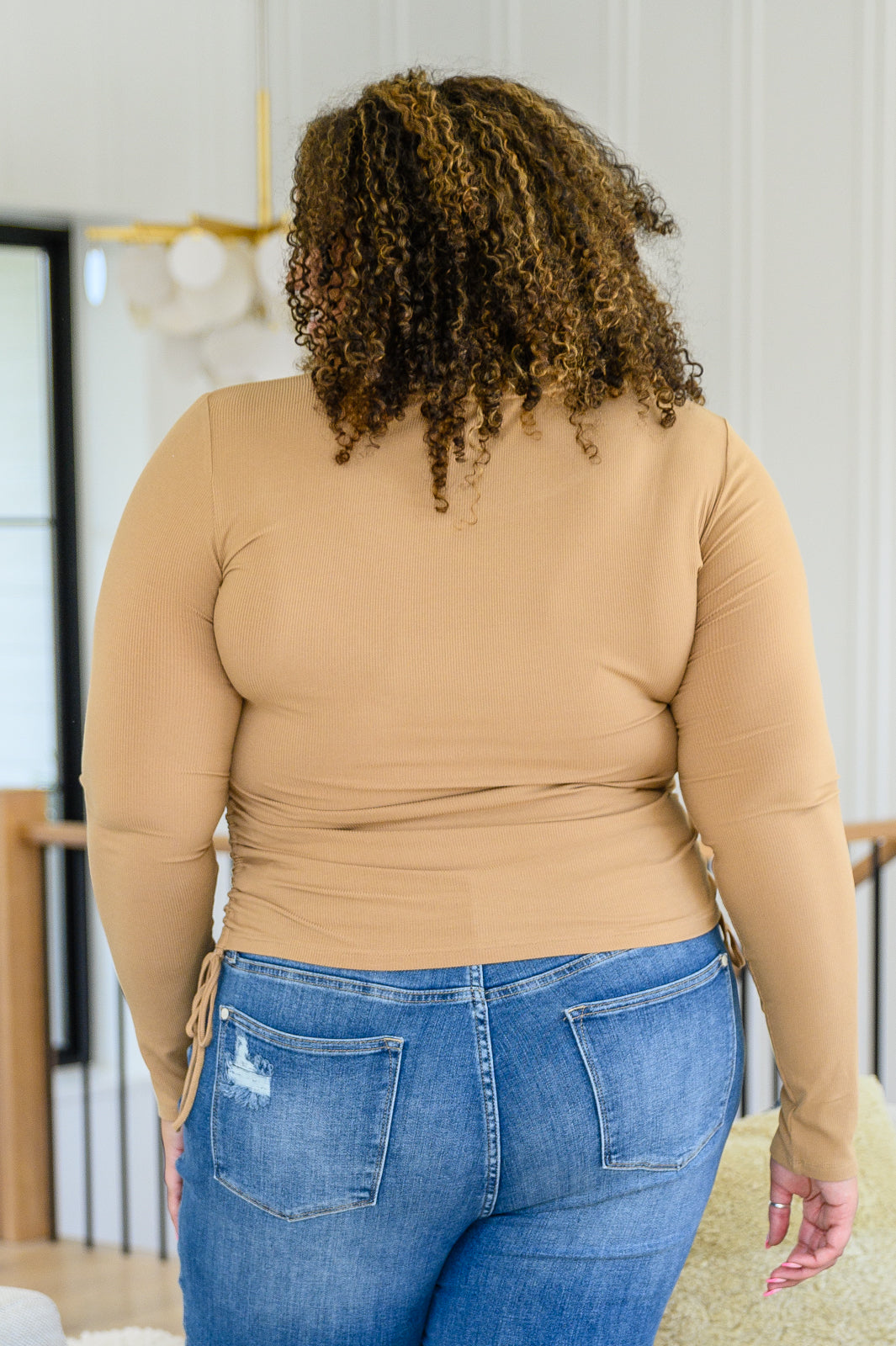 Hold Me Tight Ribbed Long Sleeve Top In Tan Ave Shops