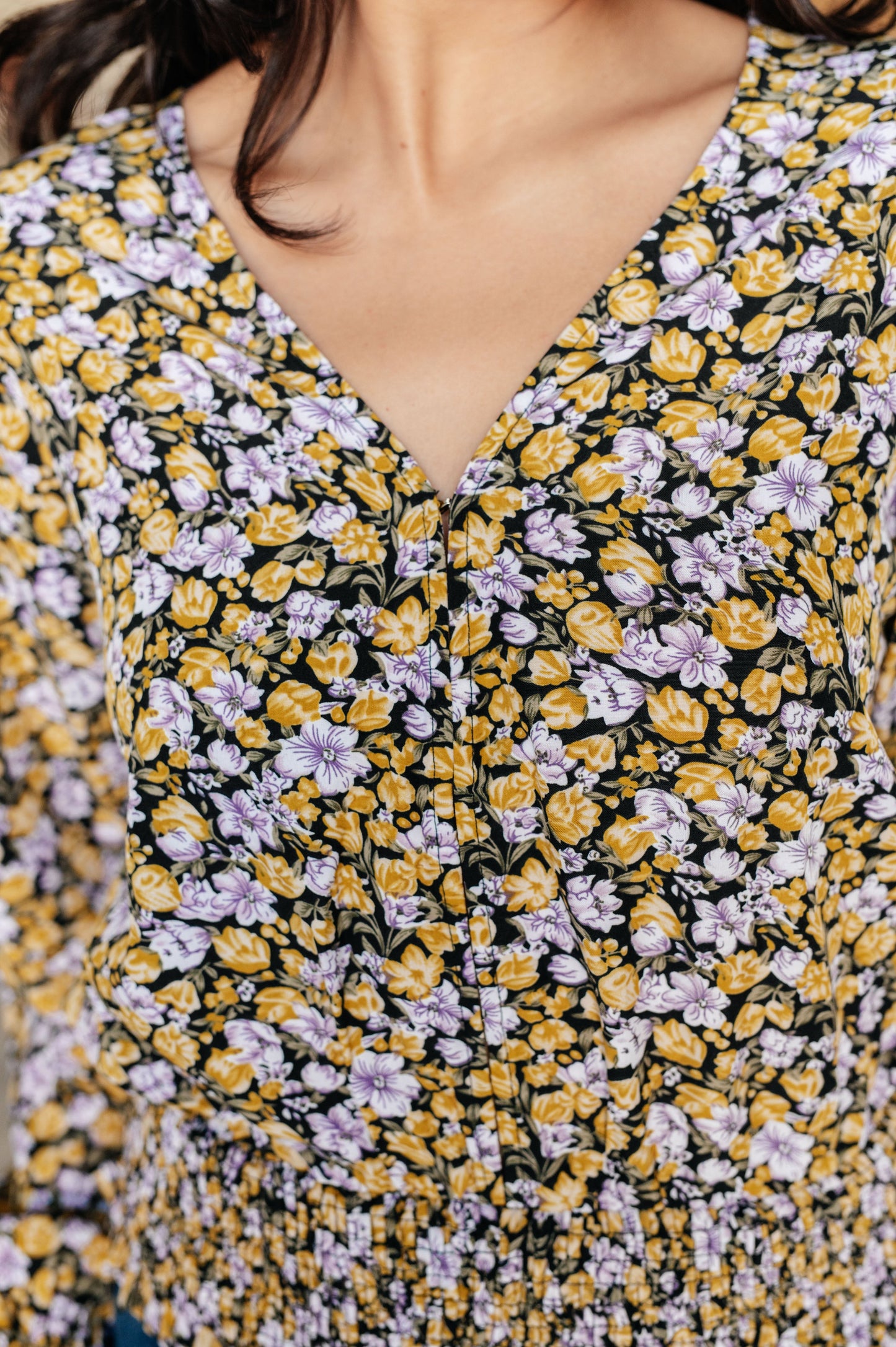 Honey Honey Floral Smocked Blouse in Black Ave Shops