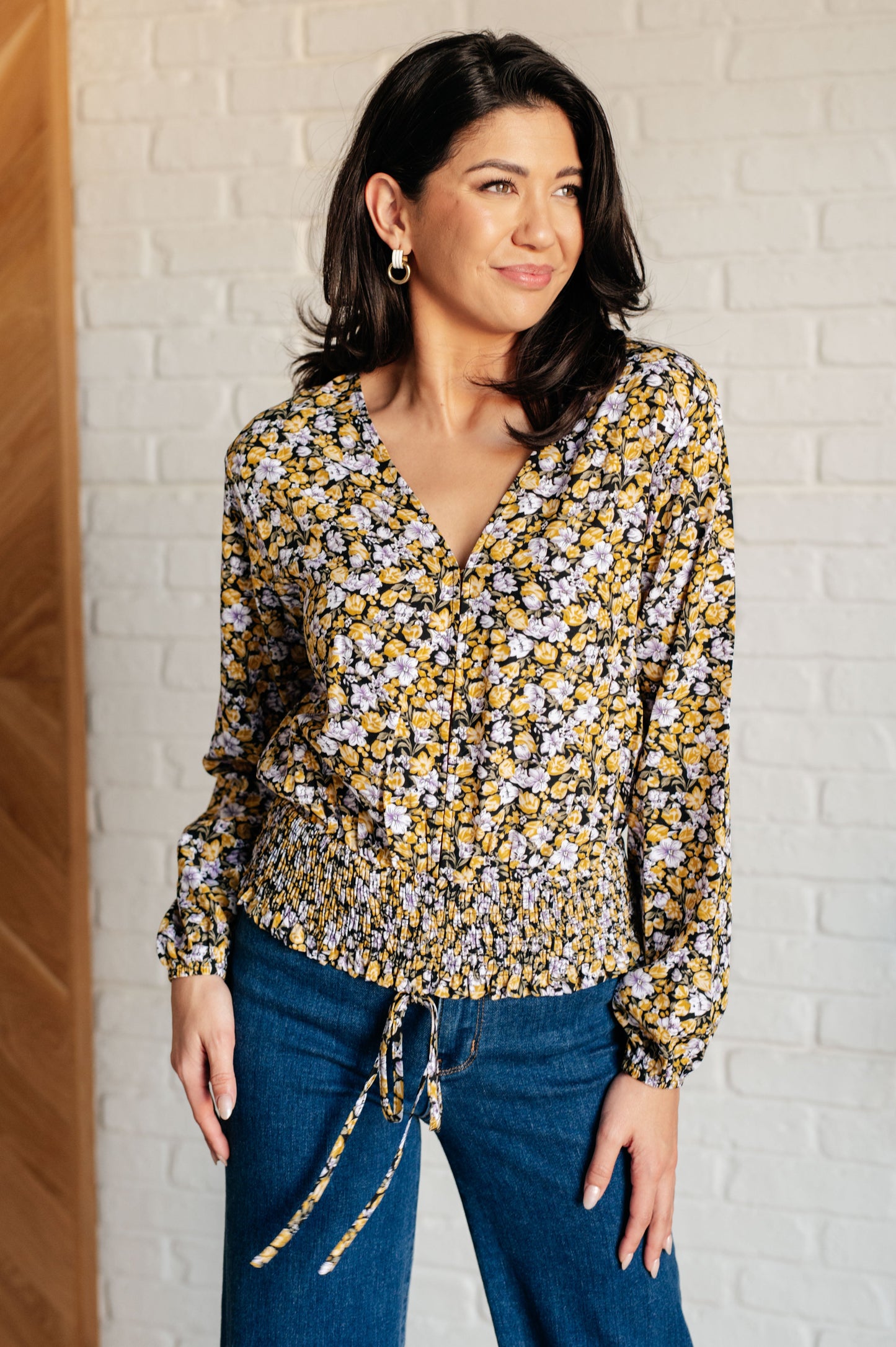 Honey Honey Floral Smocked Blouse in Black Ave Shops