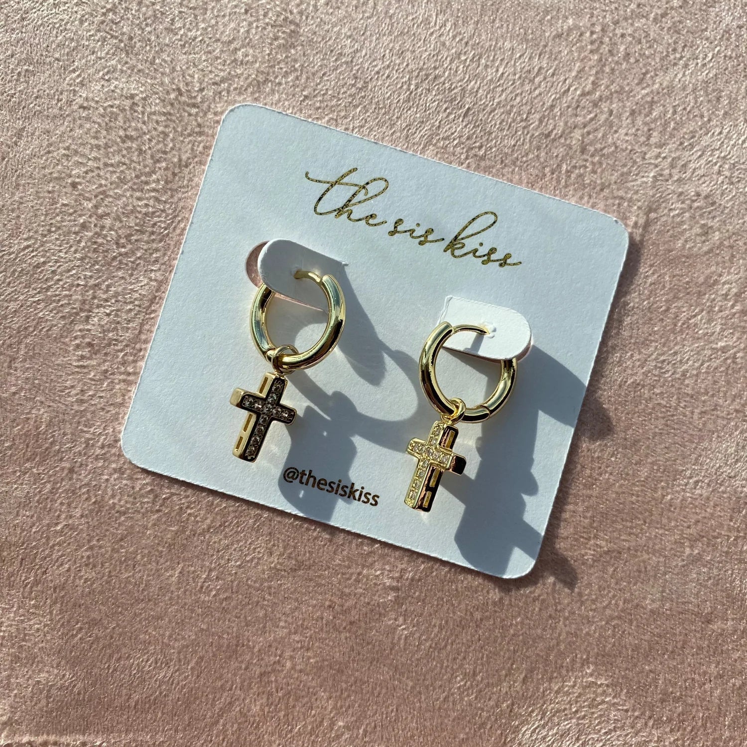 PREORDER: Crystal Cross Charm Huggies in Two Colors Ave Shops