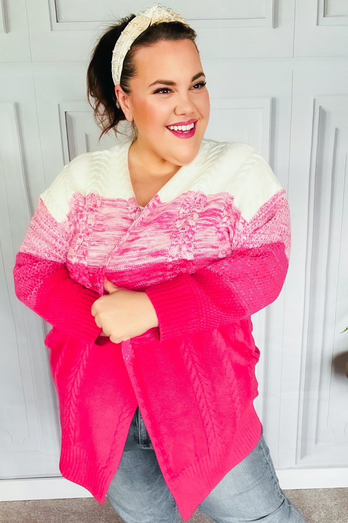 Always Fun Fuchsia Ombre Cable Knit Cardigan - The Magnolia Cottage Boutique
