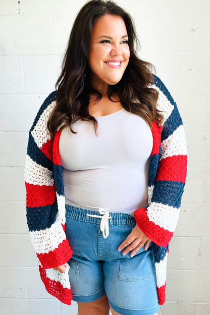 Simply Patriotic Red White & Blue Striped Crochet Cardigan