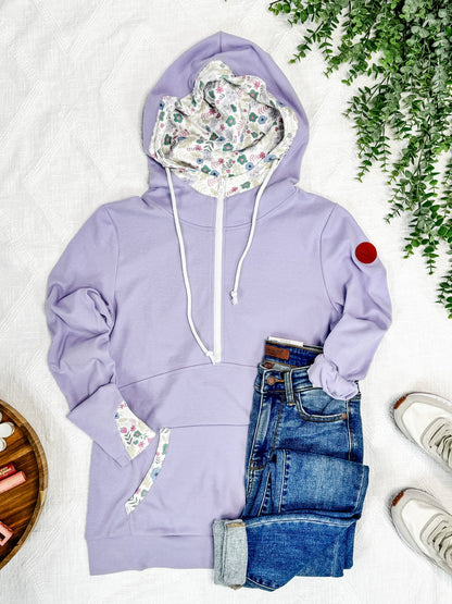 Michelle Mae Lavender Floral  Avery Accent Half Zip Hoodie