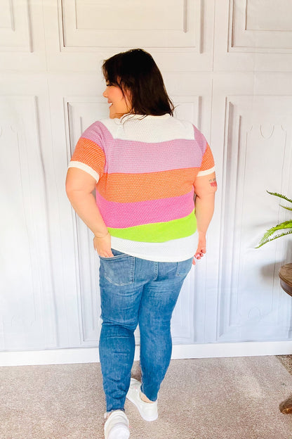 Haptics Get Started Lavender & Orange Stripe Jacquard Sweater Top