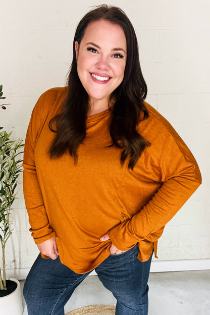 Rust Hacci Dolman Pocketed Sweater Top