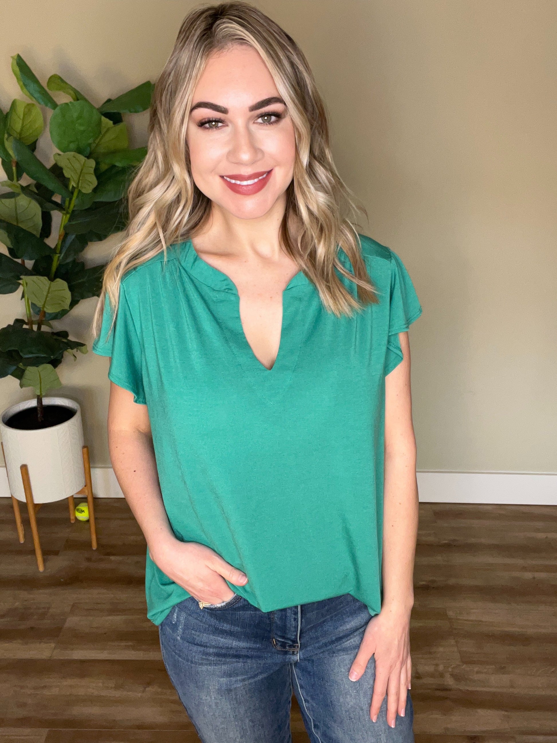 Flowy Gabby Style Top In Solid Jade American Boutique Drop Ship