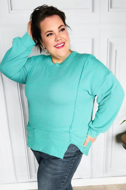Live For Today Mint Mineral Washed Rib Pullover Top