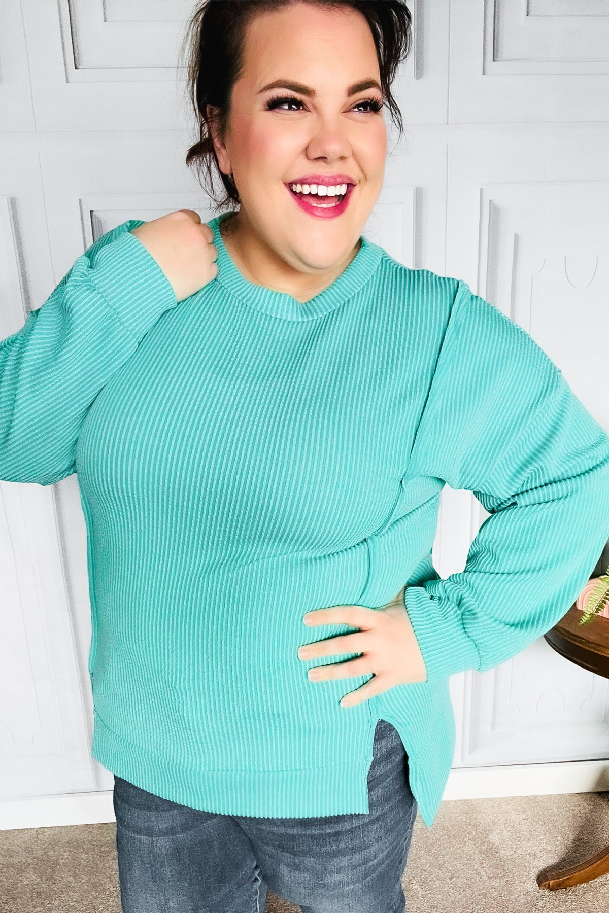 Live For Today Mint Mineral Washed Rib Pullover Top