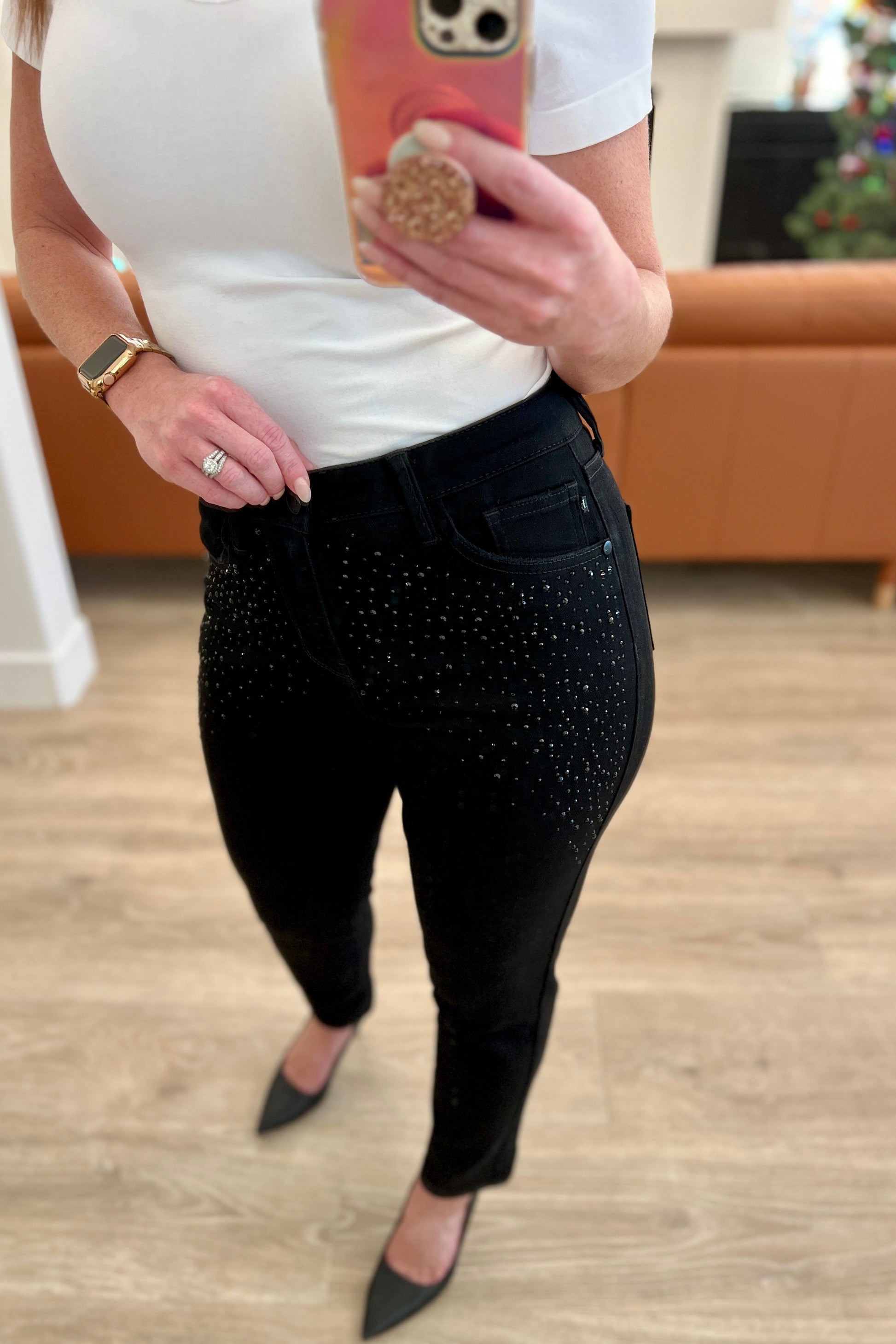 Reese Rhinestone Slim Fit Jeans in Black Ave Shops