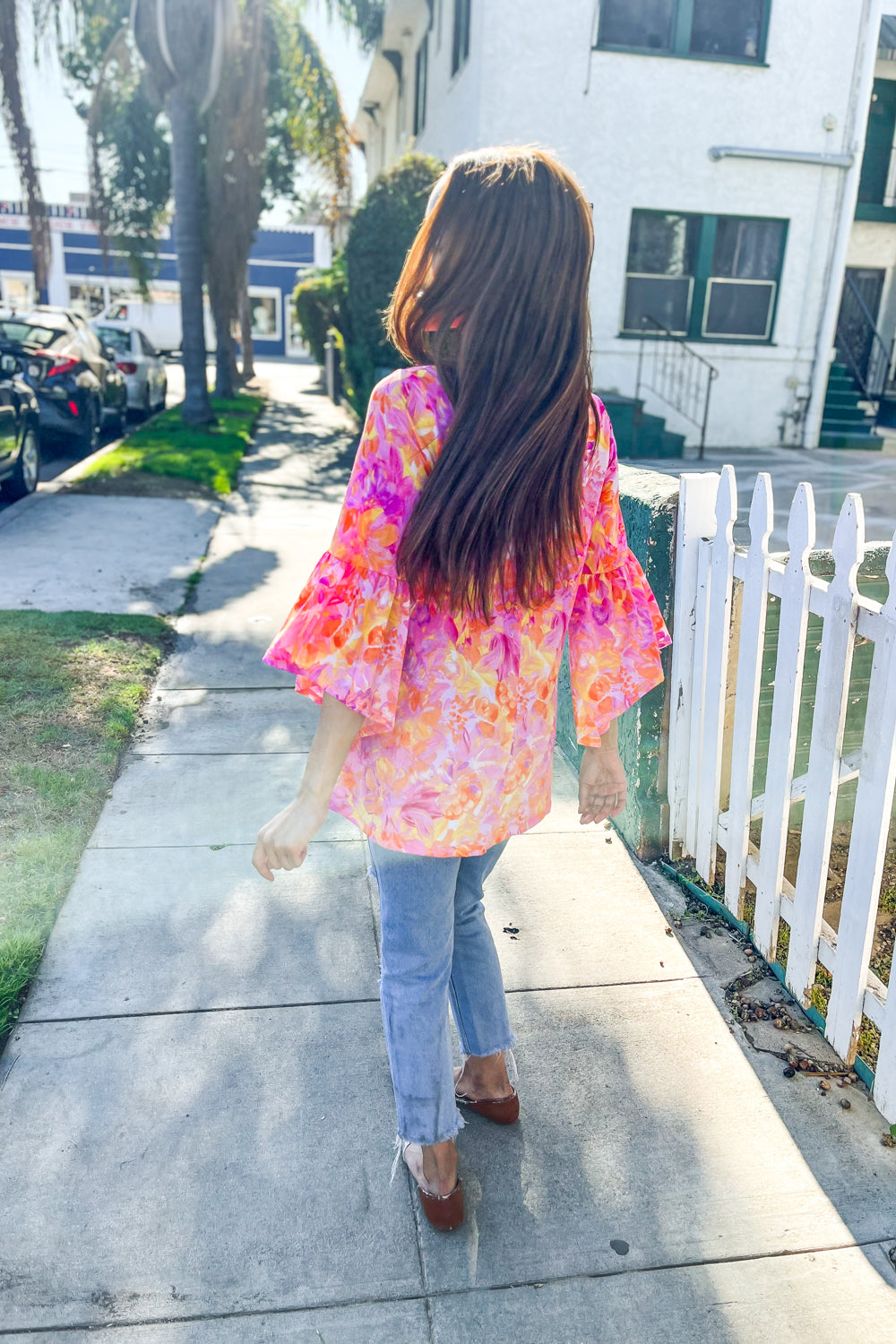 Gorgeous You Fuchsia Big Floral Bell Sleeve Knit Top First Love