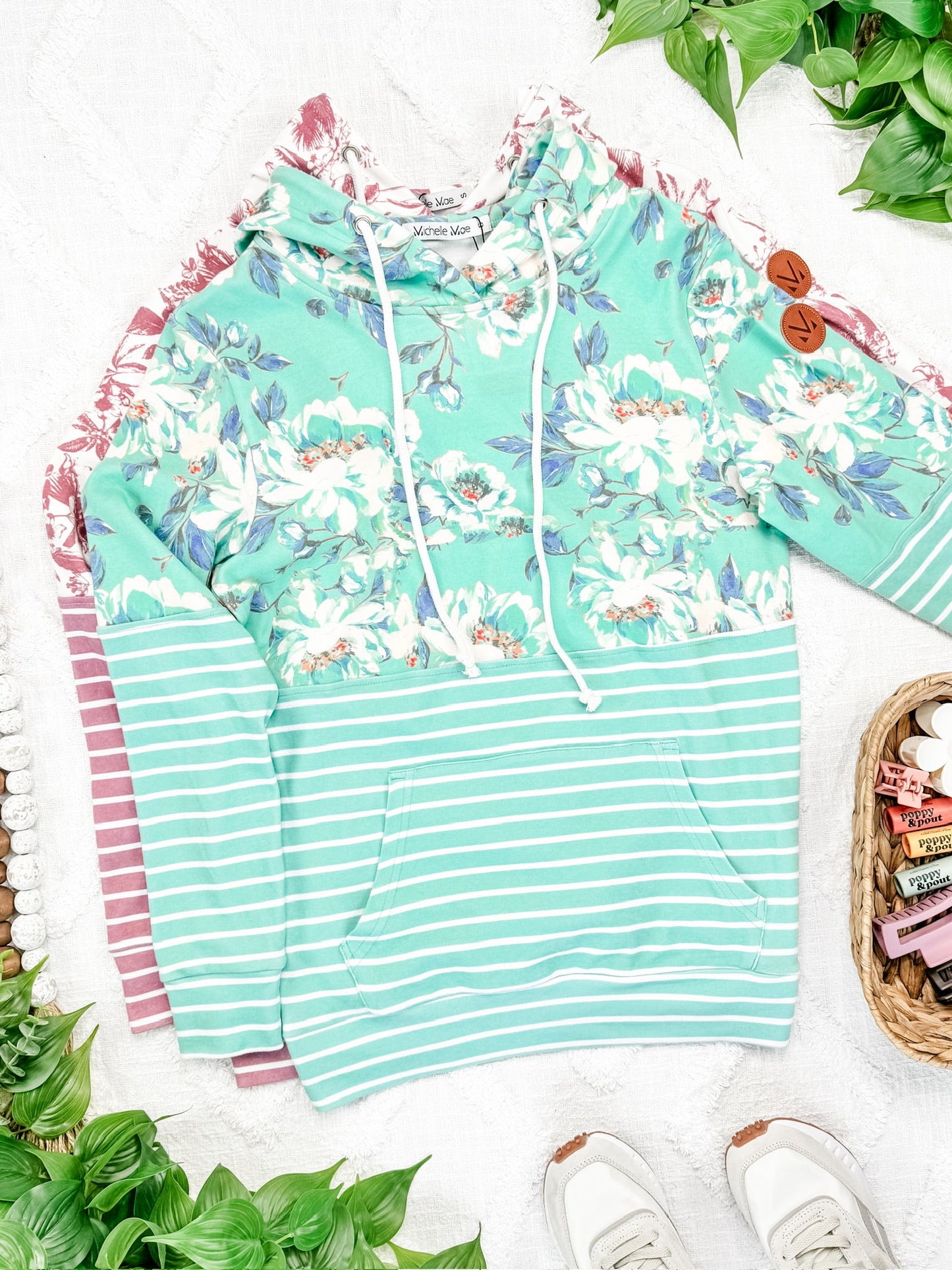 Michelle Mae Mint Floral Pattern Mix Hailey Pullover Hoodie Michelle Mae