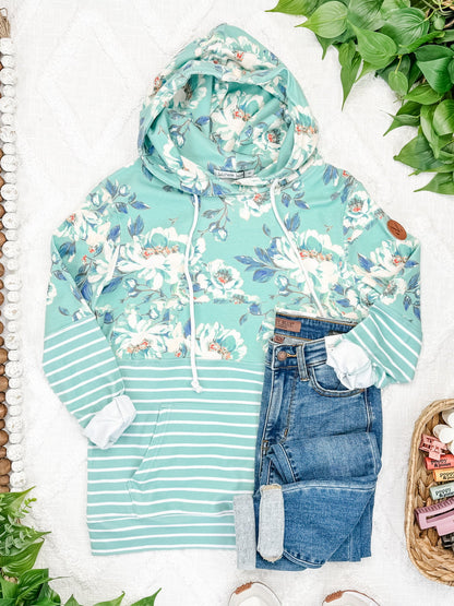 Michelle Mae Mint Floral Pattern Mix Hailey Pullover Hoodie Michelle Mae
