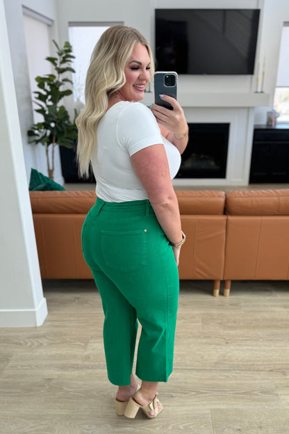 Lisa High Rise Control Top Wide Leg Crop Jeans in Kelly Green Ave Shops
