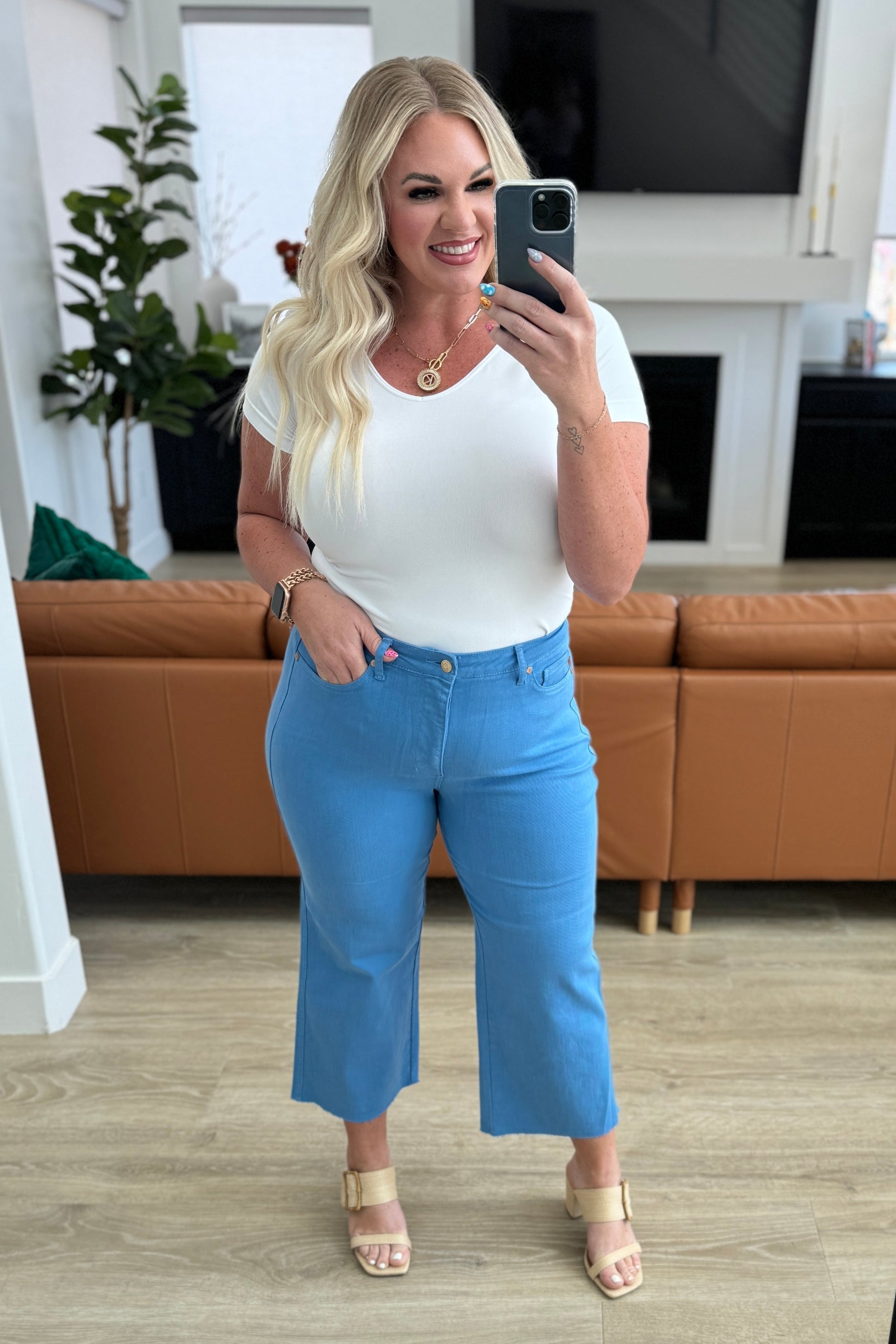Lisa High Rise Control Top Wide Leg Crop Jeans in Sky Blue Ave Shops