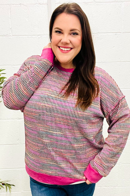 Bring Joy Magenta Multicolor Textured Waffle Knit Sweater