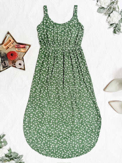 Michelle Mae Reagan Ribbed Midi Dress - Olive Floral