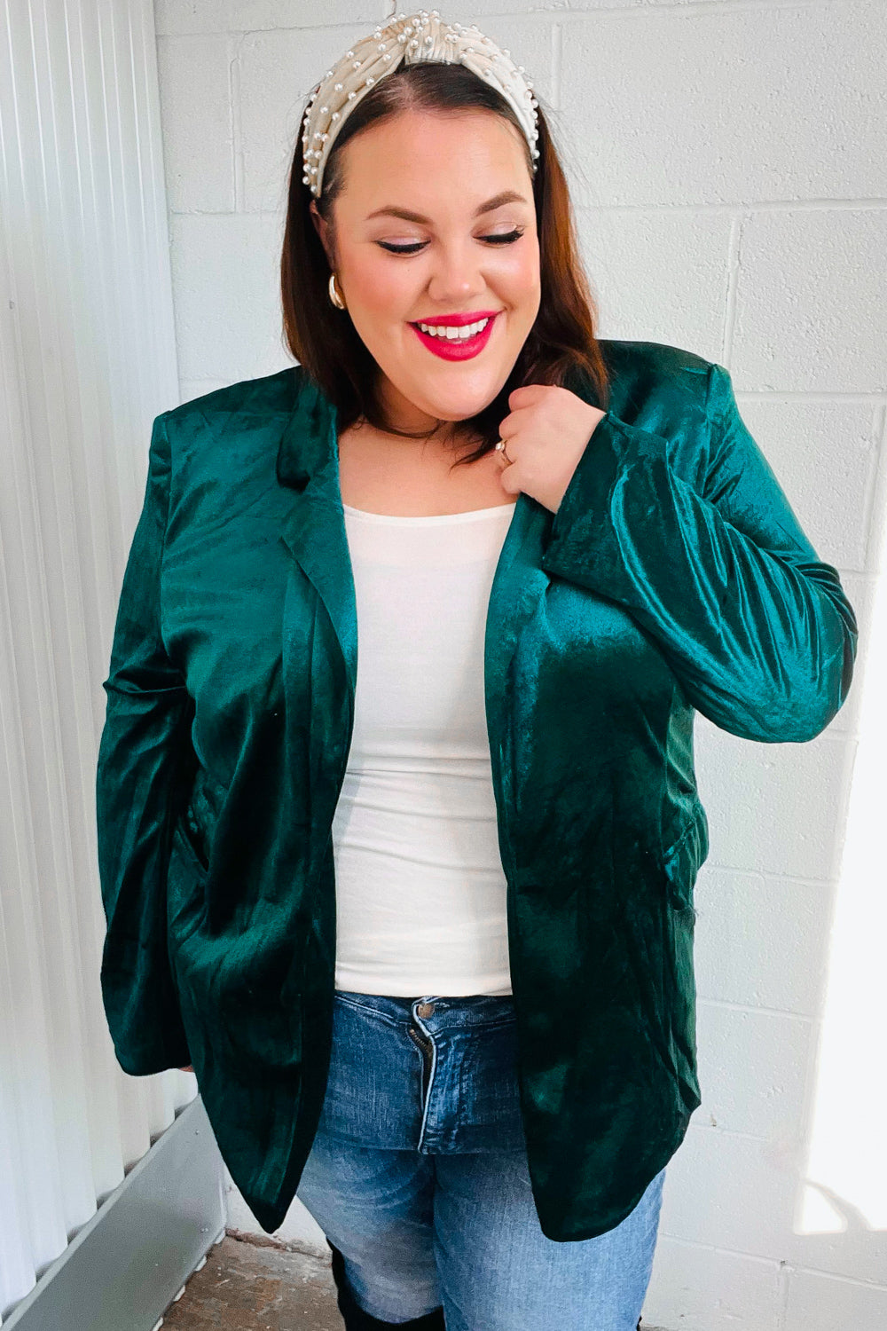 Dazzling Hunter Green Velvet Lapel Blazer