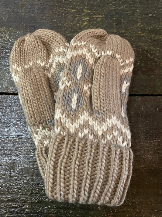 Taupe Beige and Gray Pattern Knit Mittens The Magnolia Cottage Boutique
