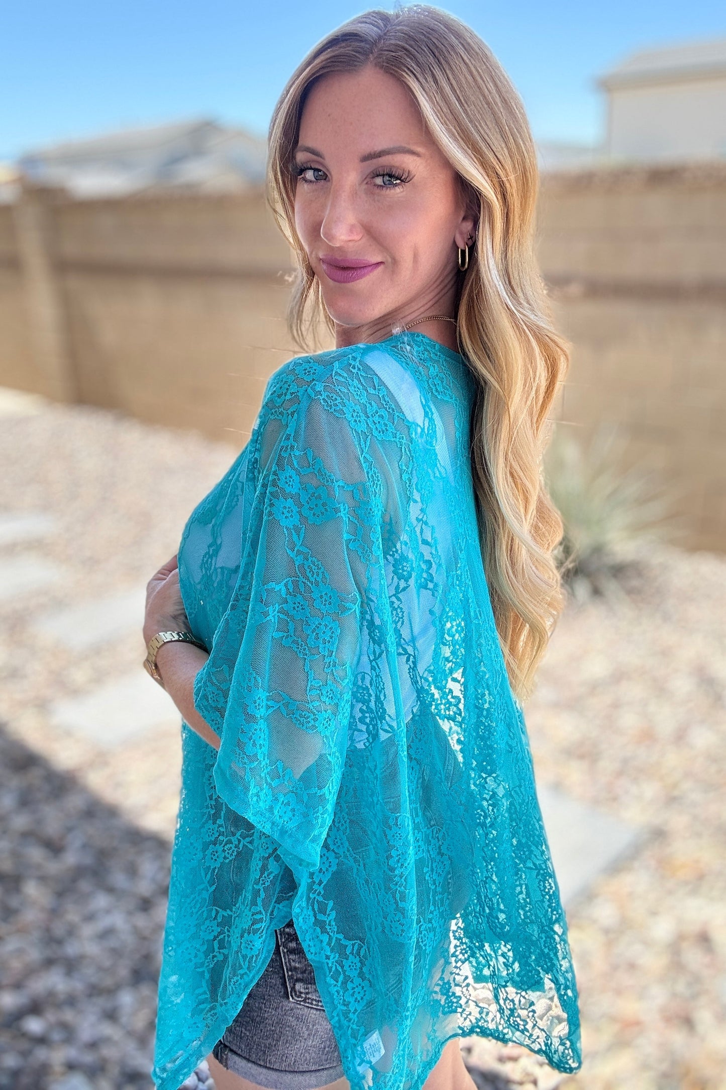 Good Days Ahead Lace Kimono In Teal Ave Shops