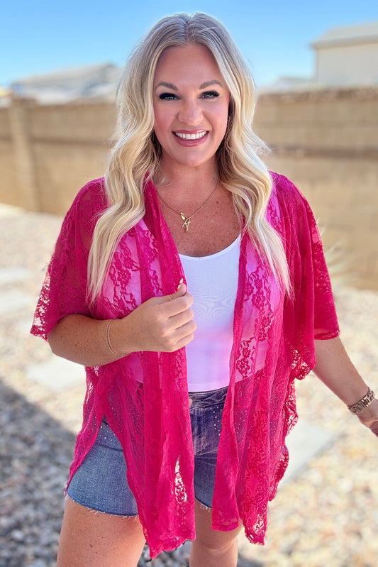 Good Days Ahead Lace Kimono In Fuchsia Ave Shops